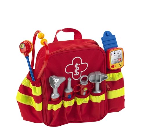Theo Klein 4314 Rettungsrucksack | Mit Stethoskop, Spritze und vielem mehr | Elektronischer Blutdruckmesser mit Sound | Maße: 28 cm x 25 cm x 8,5 cm | Spielzeug für Kinder ab 3 Jahren