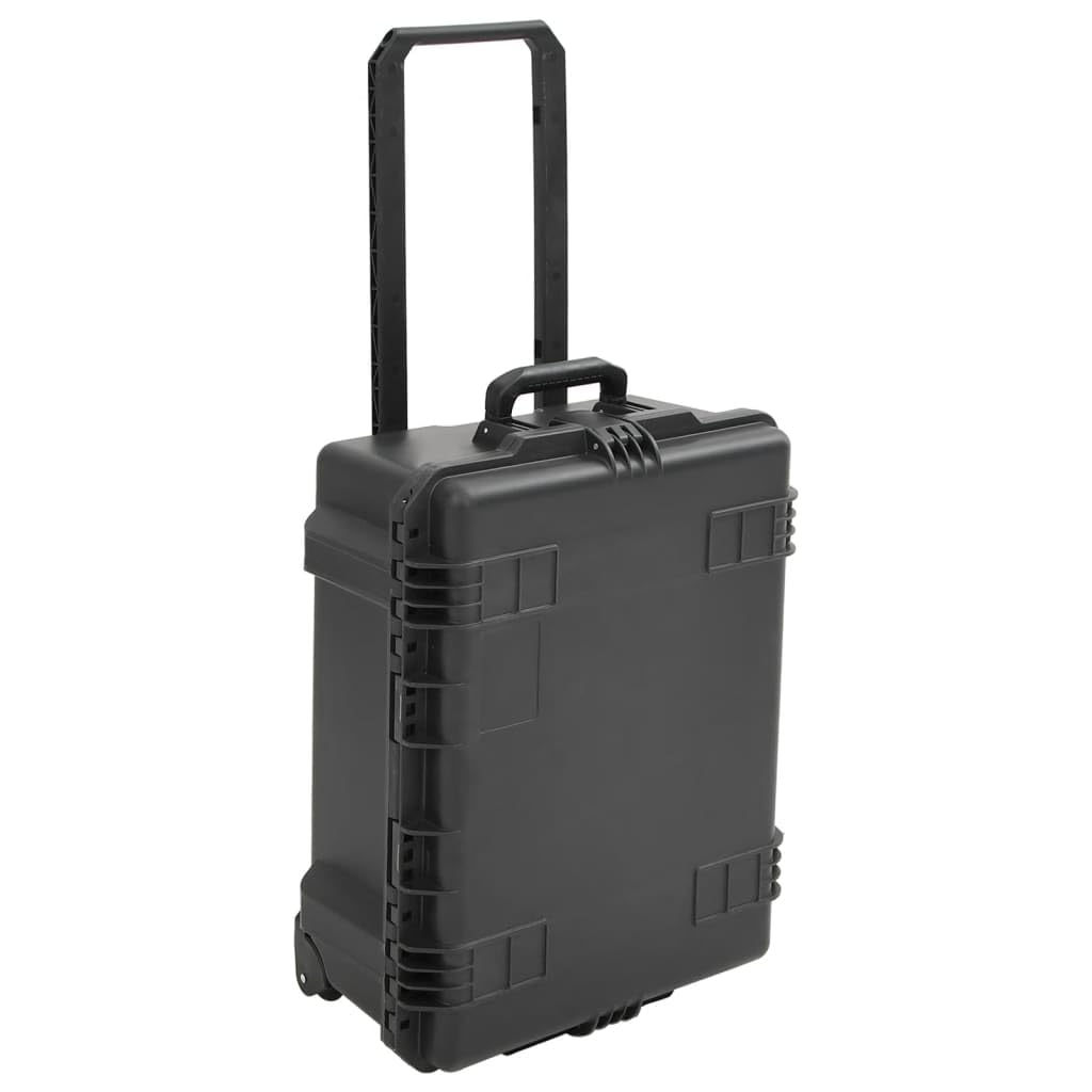 Czarna twarda walizka transportowa z polipropylenu i ABS, przenośna walizka lotnicza z wkładką z pianki, zawór ciśnieniowy, zamykana, 62,5 x 50 x 28,5 cm, do przechowywania w podróży i na