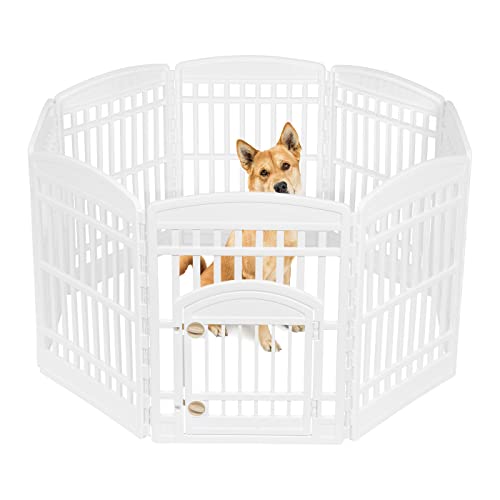 IRIS-USA-34-Exercise-8-Panel-Pet-Playpen-with-Door-Dog-Playpen-for-Small-Medium-and-Large-Dogs-Keep-Pets-Secure-Easy-Assemble-Fold-It-Down-Easy-Storing-Customizable-White
