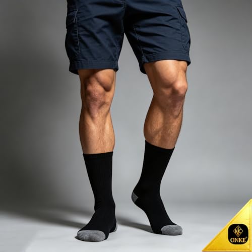 Image of ONKE Athletic Work Socks for Men Women Heavy Cushion Crew Moisture Wicking | Cotton, Max Full Cushion, Odor Control, Breathable, Comfortable, Durability, Anti Blister, Arch Support, Size M /L /XL 3 /6 Pack