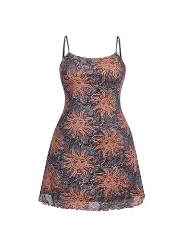 Image of Milumia Mini Dress for Women 90s Boho A Line Mesh Short Dresses | Spaghetti Strap,Sleeveless,Vintage,Paisley Print,Festival,Going Out,Cowlgirl,Y2k,
