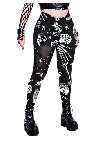 Floerns Womens Plus Size Goth Leggings Patchwork Punk Contrast High Waisted Legging Pants Multicolored 3X-Large Plus
