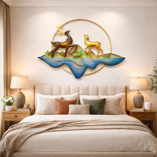 Image of Home And Crafts Modern Multicolor Iron Deer Leaf Metal Wall Art Decor Big Luxury Frame Sculpture For Home Decor,Living Room,Bedroom Office (Size 34x25 Inch)
