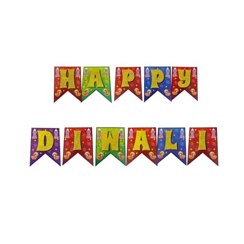 Image of 9 Pcs Happy Diwali Decorations Banner (Cardstock), Cutouts for Home and Office (Pack of 9)