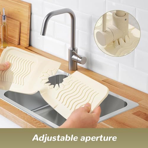 Juego de 2 Alfombrillas de Silicona para Grifo, Protector contra Salpicaduras para Fregadero de Cocina, Bandeja Absorbente de Goteo, Protector de Grifo para encimera, 37 cm, Color
