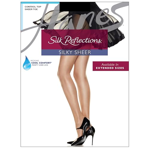 Hanes Women's Silk Reflections Control Top Toe Silky Sheer Pantyhose3