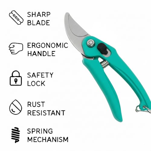 Image of Hand Pruner Cutter - 1 Piece (Green Colour) | Heavy Duty Gardening Tools Grass Cutter, Plant Cutter for Home Garden, Wood Branch Trimmer, Garden Tools Accessories (Steel Blades, Assorted)