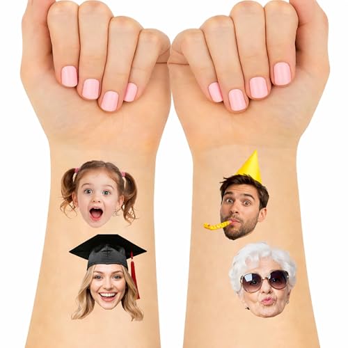 Personalized Face Temporary Tattoos - 25 Pack Personalized Photo Tattoos for Bachelorette Party Weddings Birthday Graduation - Waterproof Custom Body Art for Kids & Adults - Party Favors - 2 Inch