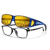 LVIOE Wrap Around Night-Vision Glasses, Fit Over Prescription Glasses with Polarized Yellow Lens Night-Driving Glasses