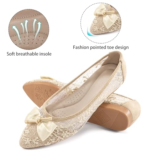 Flats for Women Dress Shoes: Comfortable Pointed Toe Bowknot Lace Womens Ballet Flats Dressy - Fashion Floral Slip On Casual Shoes for Wedding Party Dating 5