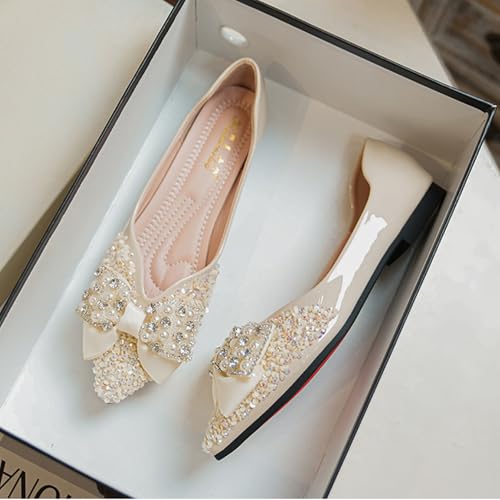 Rhinestones Ballet Flats for Women, Comfortable Bow Pointed Toe Work Slip On Walking Shoes, Women's Ballerina Flats for Dressy2