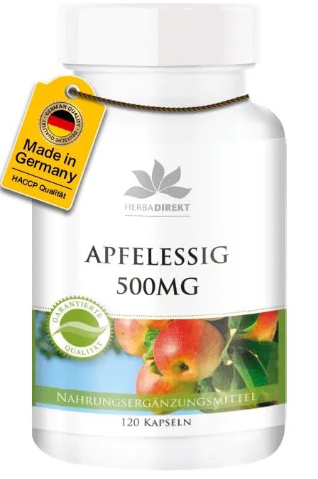 Apfelessig Kapseln - 500mg - Säuregrad 4-8% - 120 Kapseln - vegan | HERBADIREKT by Warnke Vitalstoffe - Deutsche Apothekenqualität