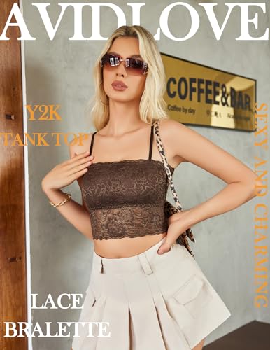 Image of Avidlove Bralettes for Women Lace Spaghetti Strap Tank Top Tube Slim Basic Camisole