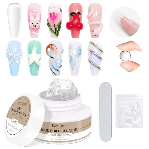 Bevimee Solid Builder Gel For Nails, White 3D Nail Art Hard Gel For Nails 18g Non-Sticky Hand Molding Carving For Nail Sculpting Extension Salon DIY At Home
