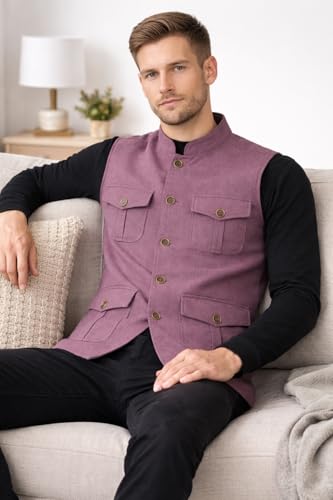 Image of LATEST CHIKAN Men's Nehru Jacket | Ethnic Waistcoat with Mandarin Collar | Premium Textured Fabric | Party, Wedding