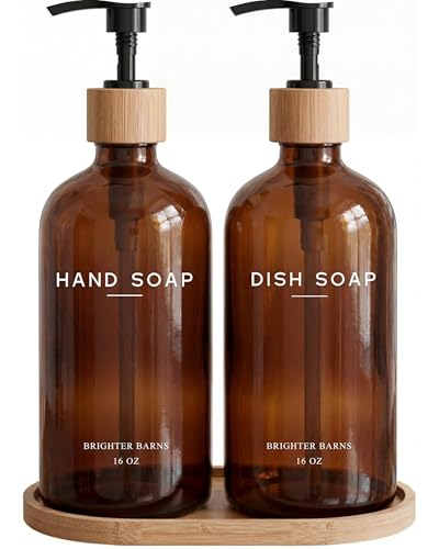 Amber Glass Hand and Dish Soap Dispenser Set by...