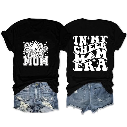 in My Cheer Mom Era Shirt for Women Game Day Mama Shirts Sport Tshirt Casual Cheerleading Tee Tops-Black2 XXL