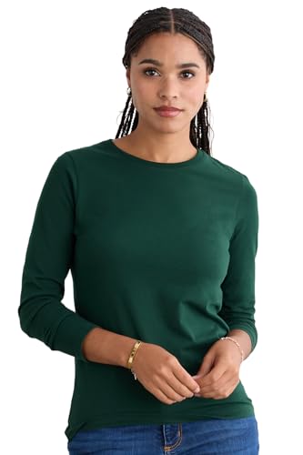 Fair Indigo Women's Organic Pima Cotton Long Sleeve Crew Neck T-Shirt