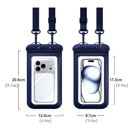 Bolsa seca impermeable 7.5 pulgadas con pantalla táctil, clip doble, funda flotante para teléfono con cordón para nadar, bucear y actividades acuáticas miniatura 2