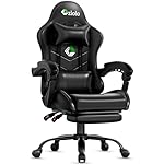 Gaming Chair, Ergonomic Office Computer Chair with Footrest and Lumbar Support Massager Racing Style High Back Video Gamer Chair, Wide＆Thick Cushion, 90°-135° Recline, Adjustable Height, Black