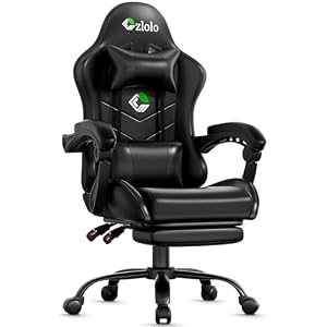 Gaming Chair, Ergonomic Office Computer Chair with Footrest and Lumbar Support Massager Racing Style High Back Video Gamer Chair, Wide＆Thick Cushion, 90°-135° Recline, Adjustable Height, Black