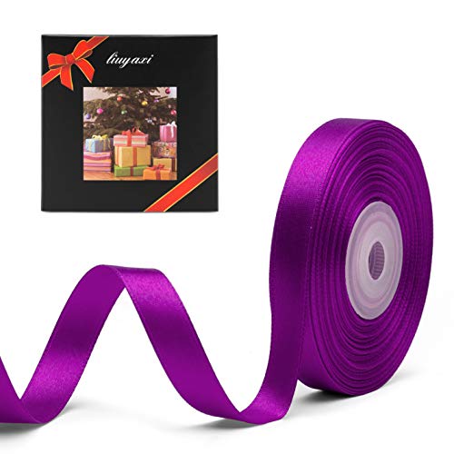 Image of Solid Color Double Faced Purple Satin Ribbon 3 /8 inch X 25 Yards, Ribbons Perfect for Crafts, Wedding Decor, Bow Making, Sewing, Gift Package Wrapping and More