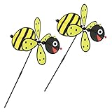 PartyKindom 2Stücke Windmühlen Garten Deko für Spielzeuge Insektenform Gelb und Tragbar für Garten und Outdoor Aktivitäten