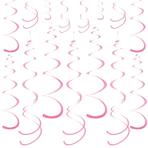 Pink Ceiling Swirl Foil Decorations Hanging Plastic Streamer Themed Swirl Party for Valentine's Carnival Celebration, Pack of 28