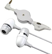 Retractable All White Metal Bullet Sound Isolating in-Ear Earbuds Earphones Hands-Free Headset with Microphone for Samsung Galaxy i7500, Behold 2 T939, Exhibit 4G, Freeform 4, Freeform 3