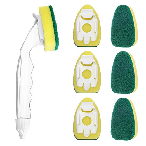 Heavy Duty Scrub Sponge,CAMTOA 1 Dish Wands and 7 Refill Replacement Heads Kitchen Dish Wand Sponges Effortless Non-Scratch Soap Handle Sponges Cleaning Brush