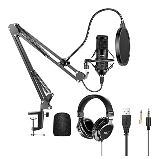Neewer USB Microphone Kit 192KHz/24Bit Plug&Play Cardioid Condenser Mic with Monitor Headphones, Foam Cap, Arm Stand and Shock Mount for Karaoke/YouTube/Gaming Record/Podcasts/Singing etc