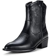 Vepose Women's Embroidered Cowboy Boots - Mid Calf Western Cowgirl Boots With Chunky Low Heel & Zipper, Black, Size 8 - View #4