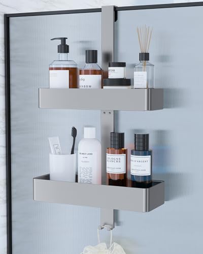 Kitsure Étagère Douche à Suspendre - Étagère Salle de Bain à 2 Niveaux Suspendues sur la Porte, sans Perçage et Antirouille, Rangement Salle de Bain...