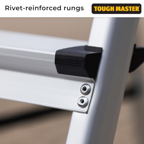 TOUGH MASTER Aluminium Folding Step Ladder Tread Ladders Anti-Slip Steps Top Handrail with Rubberised Plastic Feet Max Load 150Kg – EN131 Safety Standard, Silver (5 Steps) 4 TOUGH MASTER Aluminium Folding Step Ladder Tread Ladders Anti-Slip Steps Top Handrail with Rubberised Plastic Feet Max Load 150Kg – EN131 Safety Standard, Silver (5 Steps) - Image 4