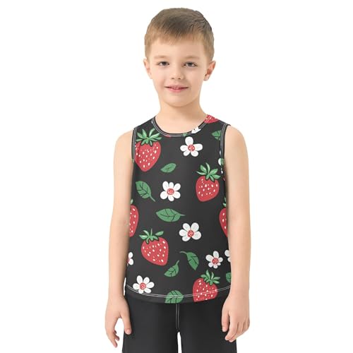 JUNZAN Fruit Strawberry Floral Tank Top for Boys Sleeveless Teens Vest Kids Active Shirt for Soccer Teenis Exercise Beach 3T2