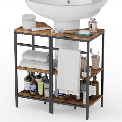 CADUKE Pedestal Sink Storage, 2 Pack Under Sink Organizer Shelf