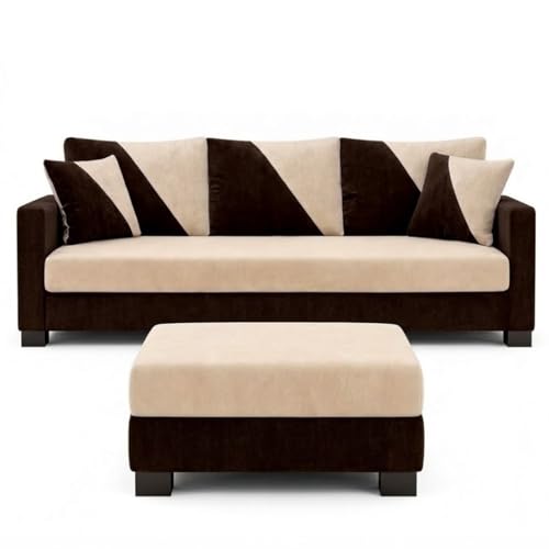 Image of Zavian 4 Seater L Shape Sofa Set with Movable Ottomans | Flexible Layout | Rich Velvet Suede Fabric | Silver Legs | Spacious Seating | Modern Sofa for Living Room (Dark Brown-Cream)