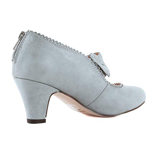 Guilty Shoes - Women's Mary Jane Oxford Kitten Heel Pump - Wing Tip Comfortable Retro Pumps, Greyv2 Pu, 6 #TOP3