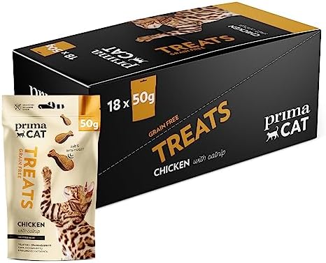 PrimaCat - Soft Chicken Flavoured Cat Treats with Catnip, 18 pack of 50g
