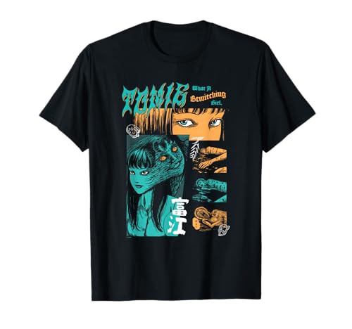 Junji Ito Tomie Orange and Aqua Zine Collage Horror Manga T-Shirt