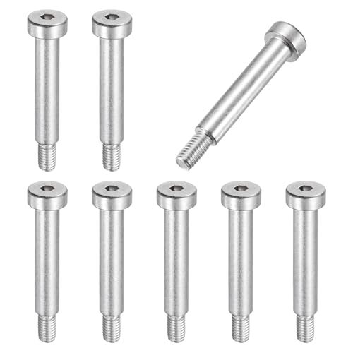 sourcing map 8 Pcs 304 Stainless Steel Shoulder Bolt 8mm Shoulder Dia 40mm Shoulder Length M6x1 Thread Hex Socket Shoulder Bolts for Hydraulic Injection Molding Machinery Industries