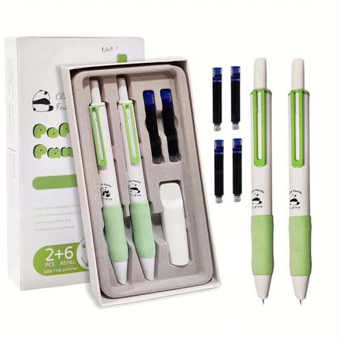 Image of FunBlast Fountain Pen for Students, Iridium Tip Nib Refillable Click 2 Pcs Fountain Pen with 6 Refills, Kawaii Stationary Gift for Kids, Pen for Office, School Stationery Items for Kids (Nebula)