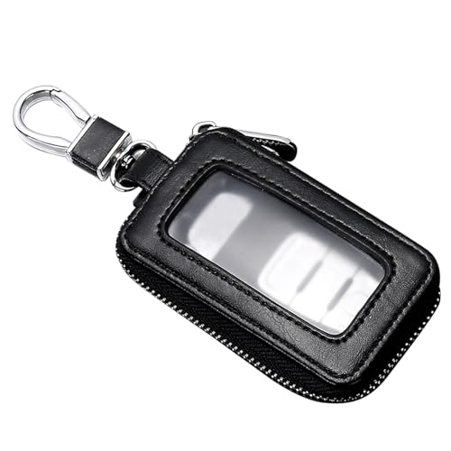Qurbuns Leather Car Key Fob Case 2.2 x 3.5 Car Key Fob Protective Cover with Zipper and Metal Hook Double Layer Smart Remote Key Fob Case Holder Universal Keychain Bag for Most Cars (Black)