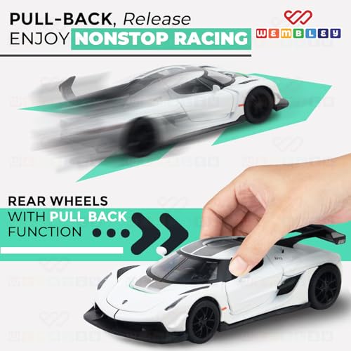 Image of Wembley 1:32 Scale Die-Cast Toy Car for Kids| with Opening Doors, Hood & Trunk| Features Pull Back Action| Luxury Sports Car Collectible|| Die-Cast Metal Body - White