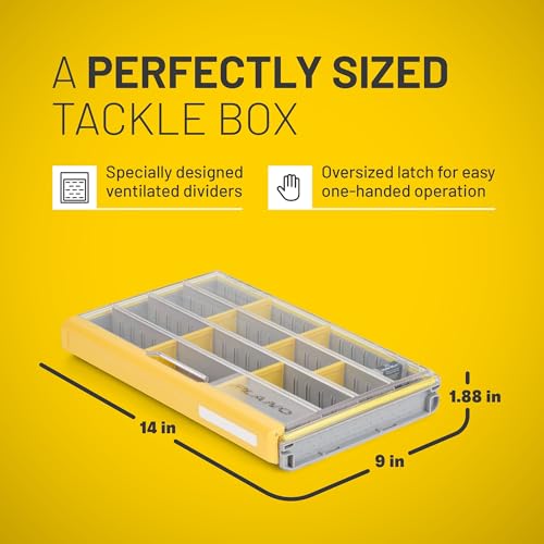 Image of Plano EDGE 3700 Premium Tackle Utility Box, Gray and Yellow, Stackable Organizers, Waterproof, Rust-Resistant Bait and Tackle Storage