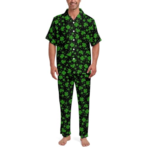 Image of 2 Piece Pjs Mens Button Down Pajamas Set Short Sleeve Soft Sleepwear