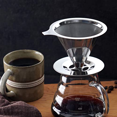 Blue Brew Bb1020 Stainless Steel Double Filtered Pour Over Coffee Dripper, Slow Drip Reusable Cone Filter W/Non-Slip Cup Stand (2-4 Cups) #TOP6