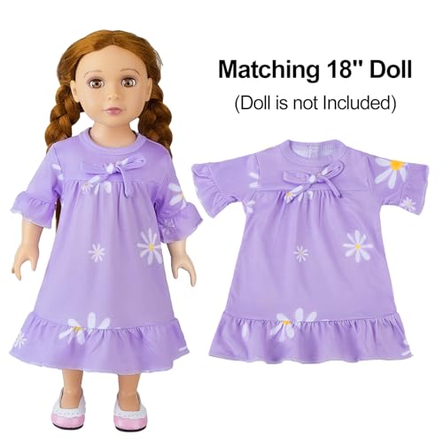 MHJY Matching Girls & Doll Nightgowns Vintage Short Sleeve Sleepwear Pajamas Dress for Girls and American 18" Girl Doll3