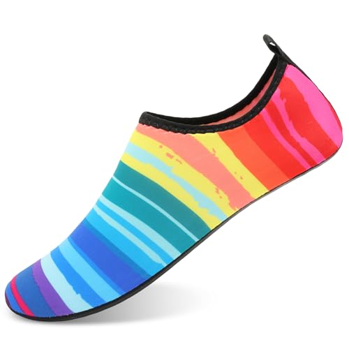 Water Shoes Barefoot Aqua Socks Quick-Dry Swimming Shoes Non-Slip Sole Rainbow 5.5-6.5 Women/4.5-5.5 Men2