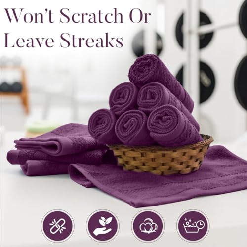 Image of DAN RIVER 12-Pack Premium 100% Cotton Purple Passion Face Towels for Bathroom - Reusable Face Wash Cloths for Showering 12 X 12 Inches - 550 GSM Super Soft & Absorbent Luxury WashCloths for Body & Spa